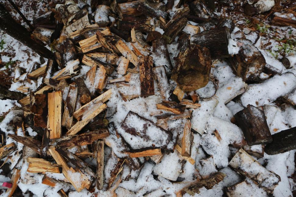 Free Stock Photo Of Snow Covered Pile Of Chopped Firewood Logs In A