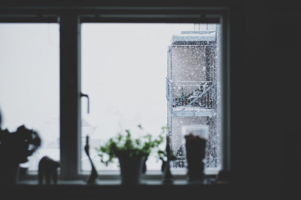 Free Image of Window Sill in Black and White 