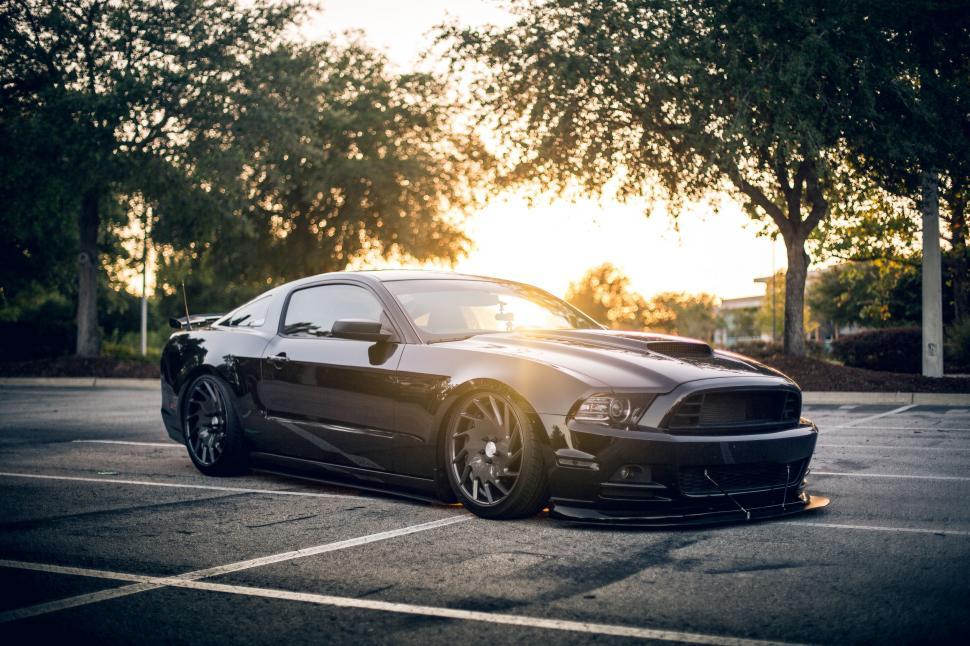 Free Image of Black Mustang Parked in Parking Lot 