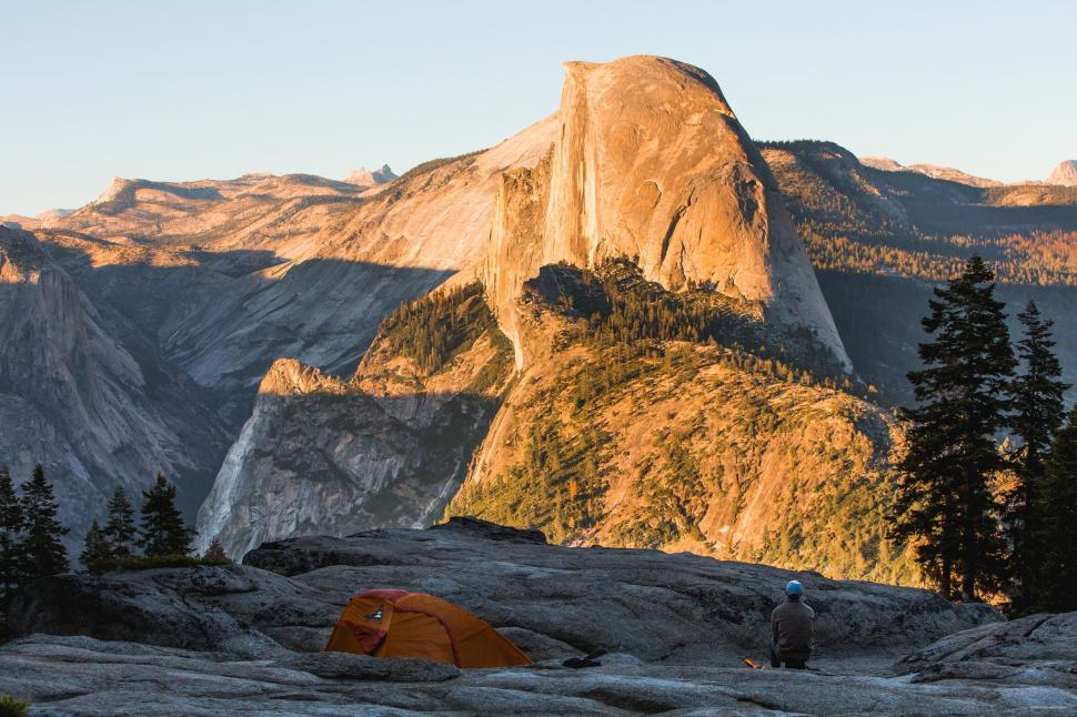 Free Image of Tent Pitched on Rocky Mountain 
