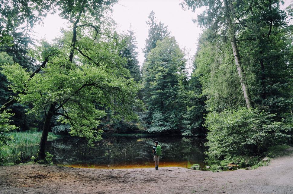 Free Image of Man Standing on Dirt Road Next to Forest 