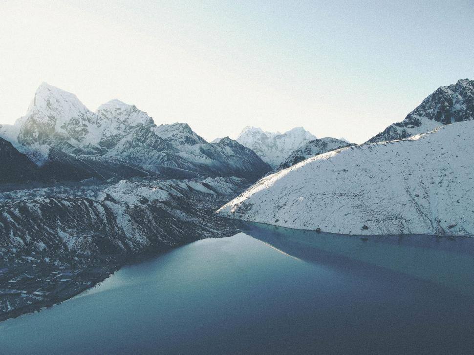 Free Image of Snow Covered Mountain and Body of Water 