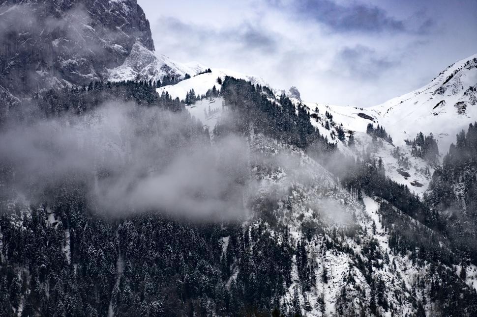 Free Image of Snow-Covered Mountain and Clouds Under Blue Sky 