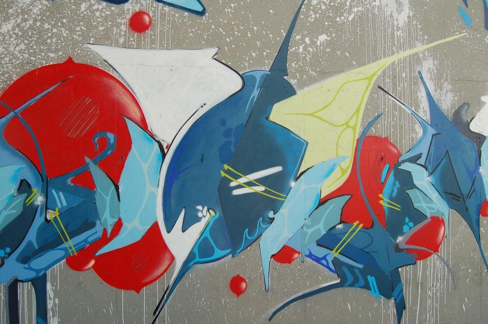 Free Image of Abstract Painting of Blue, Red, and White Shapes 