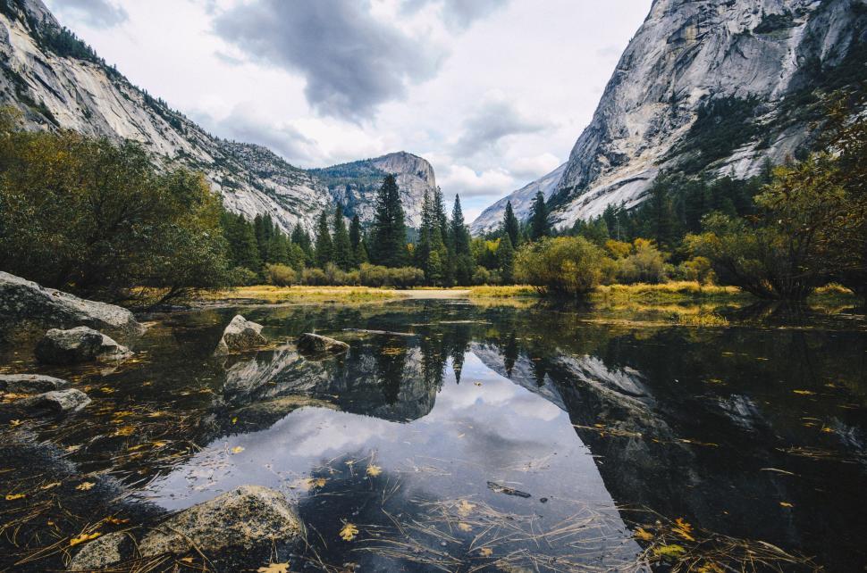 Free Image of Mountain Lake Surrounded by Trees and Rocks 