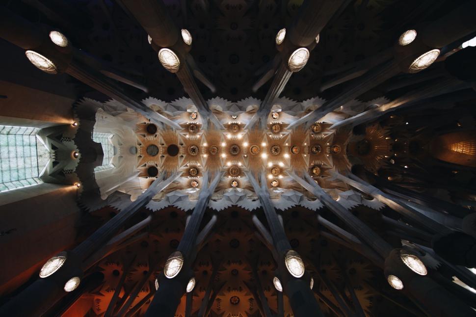 Free Image of Ceiling of Building Illuminated by Many Lights 