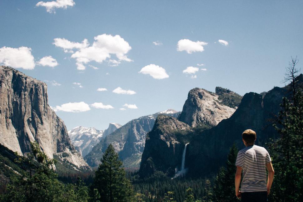 Free Image of Man Standing on Top of Lush Green Hillside 