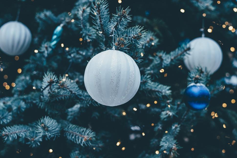 Free Image of Close Up of a Christmas Tree With Ornaments 