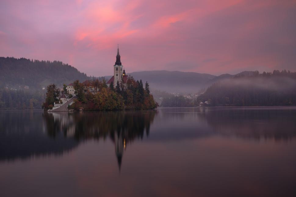 Free Image of Small Island in the Middle of a Lake 