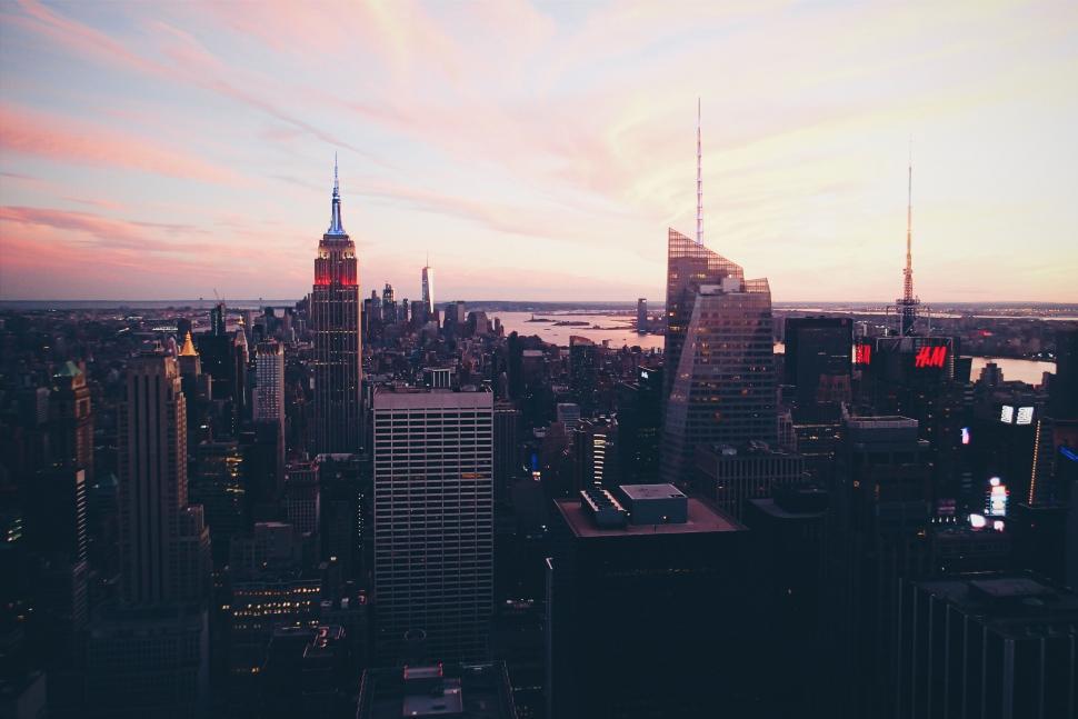 Free Image of Aerial View of City at Sunset 