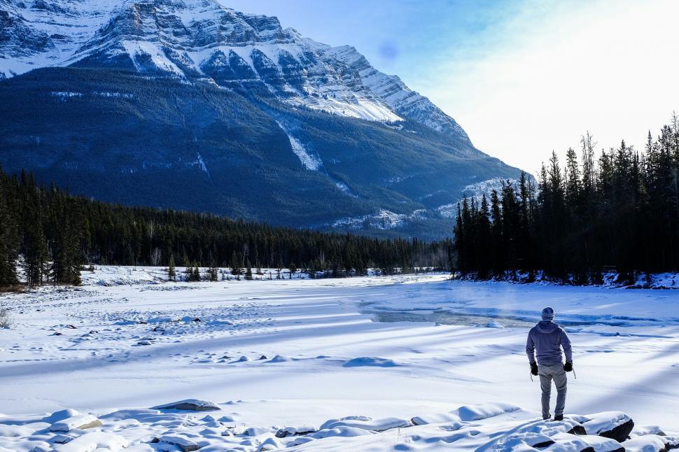 Free Image of Man Standing in Snow Covered Field 