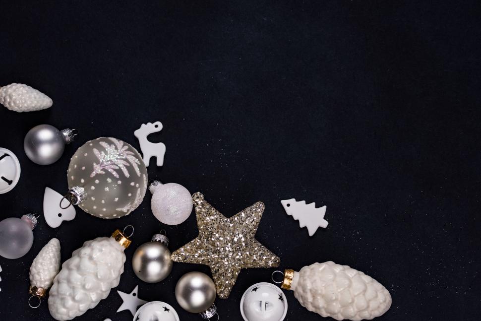 Free Image of Black and White Photo of Christmas Ornaments 