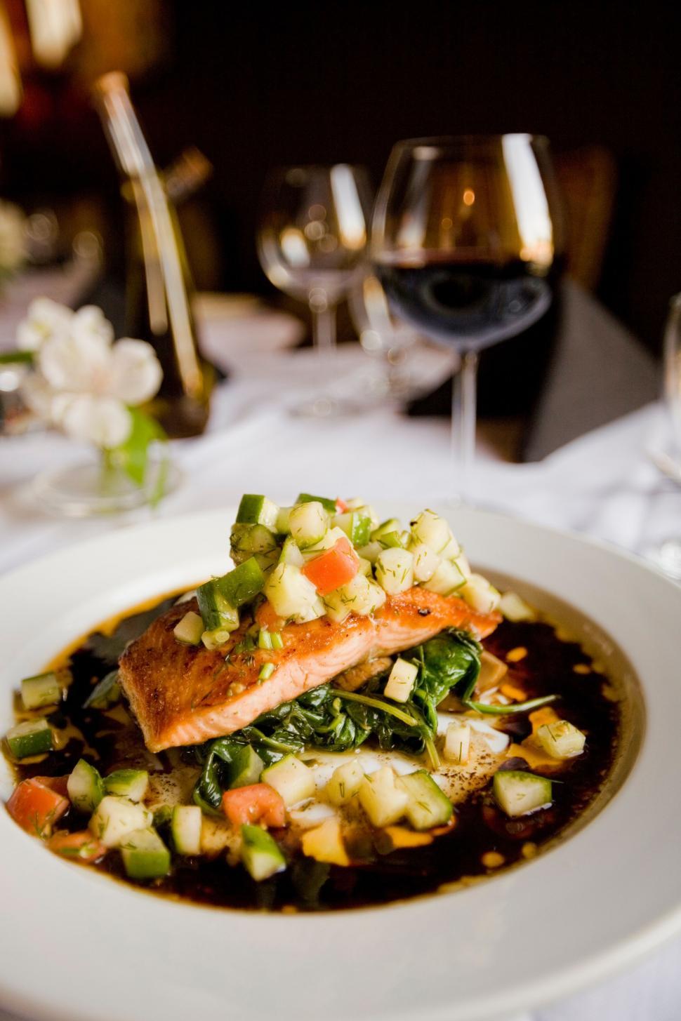 Free Image of White Plate With Fish and Vegetables 