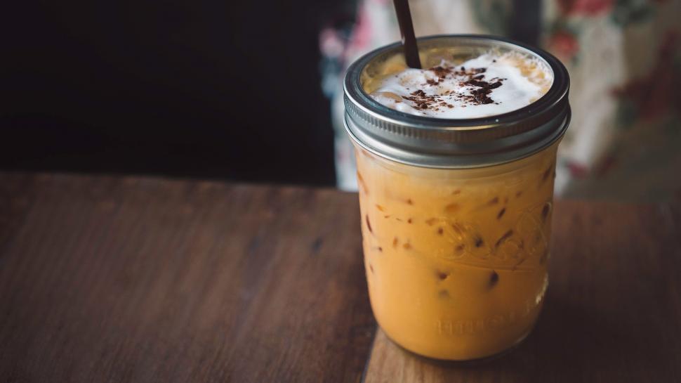 Free Image of Glass of Drink on Wooden Table 