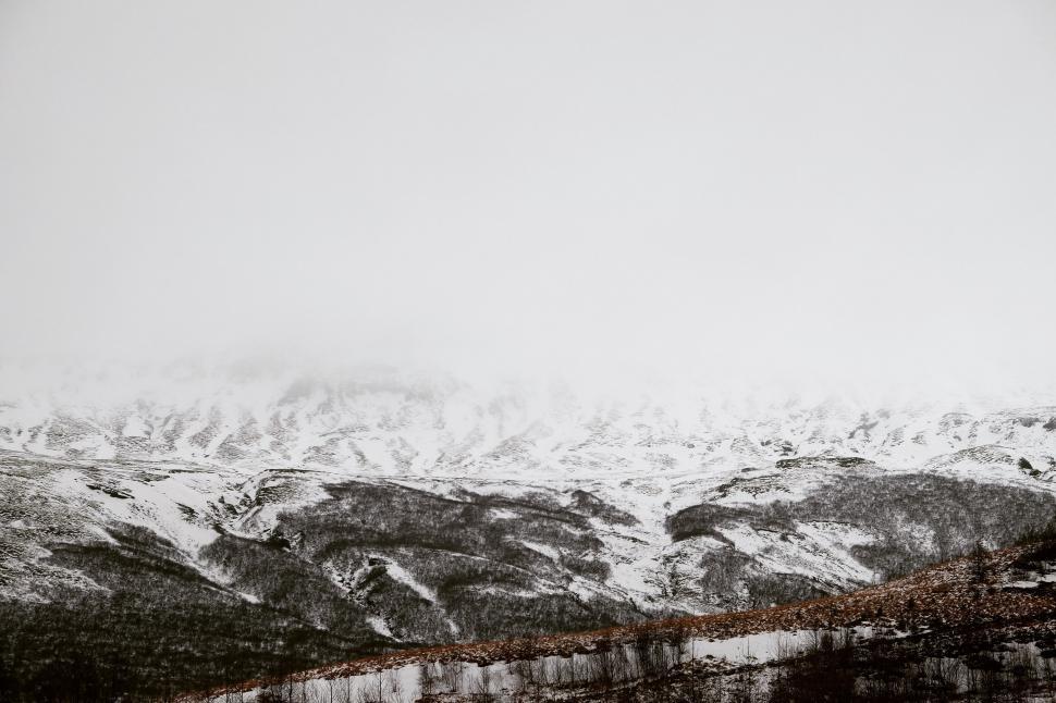 Free Image of Snow Covered Mountains in Black and White 