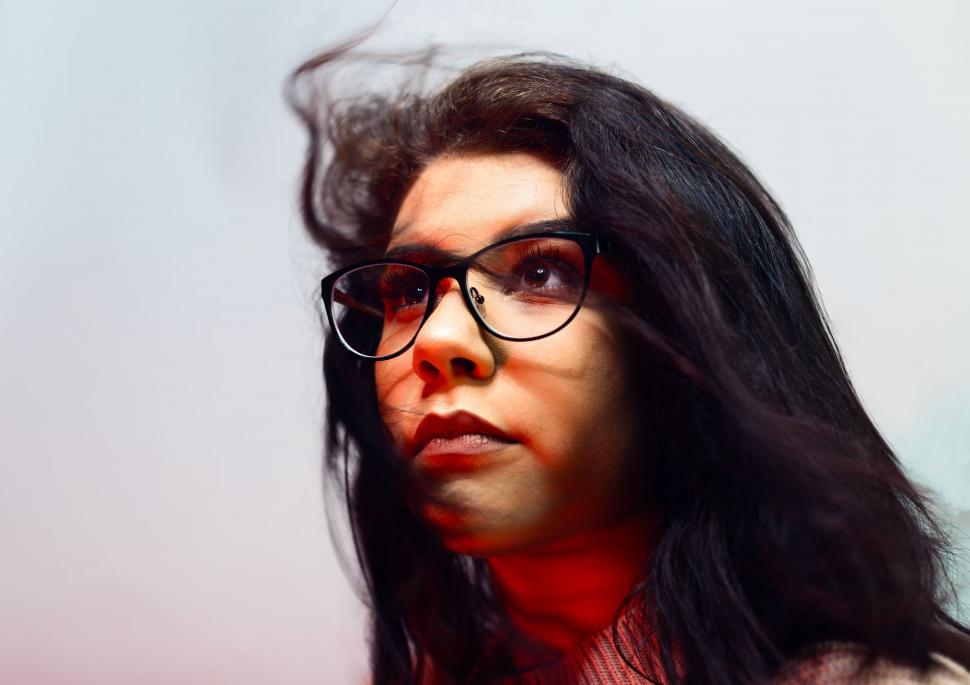 Free Image of Woman With Long Black Hair and Glasses 