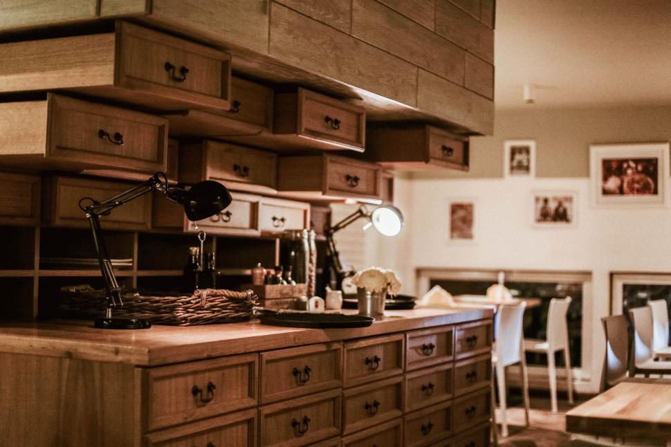 Free Image of Spacious Kitchen With Large Wooden Countertop 