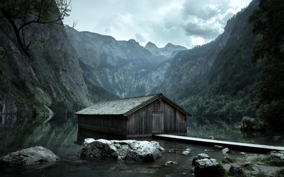 Free Image of Boat House on Mountain Lake 