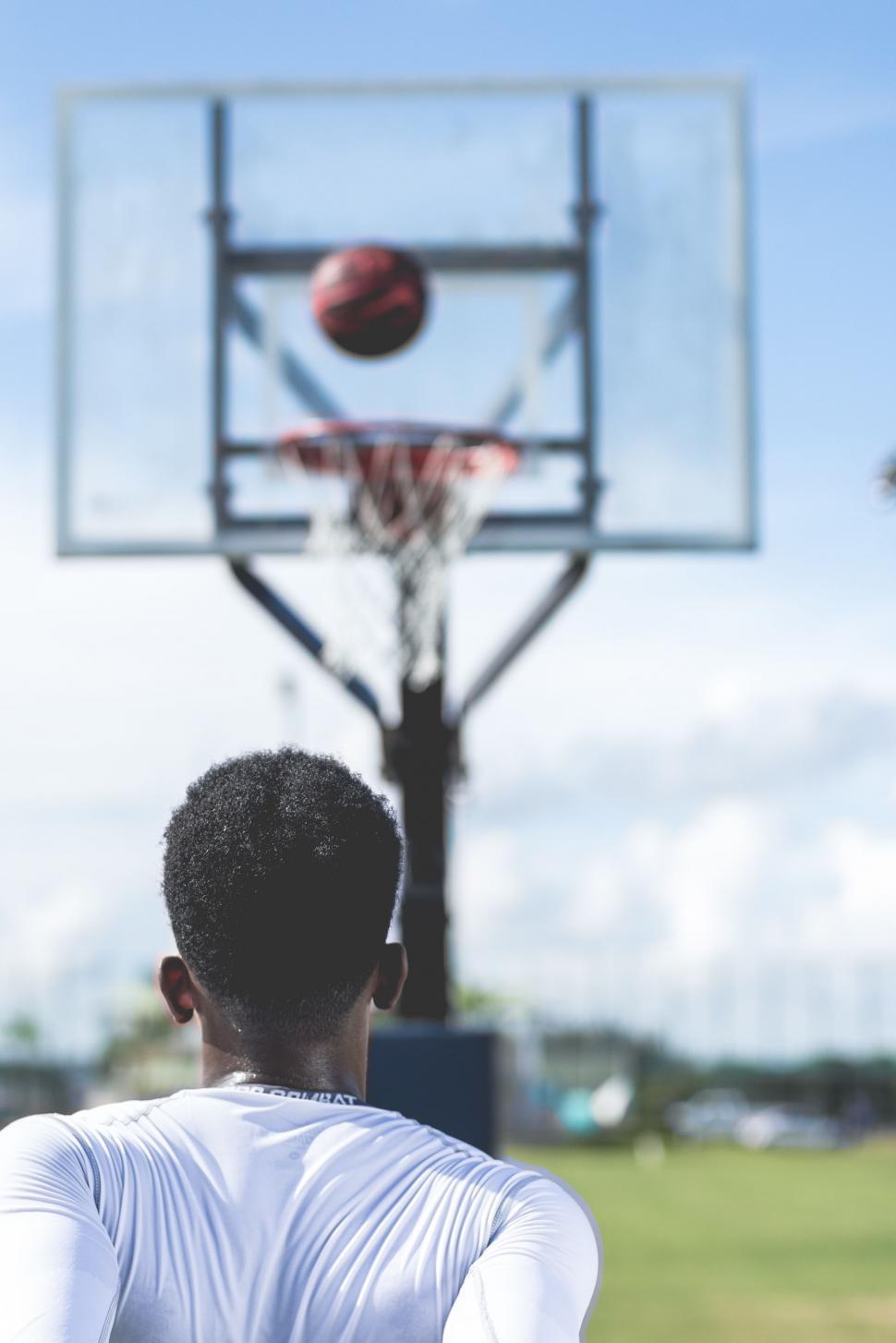 Free Image of Man in White Shirt Playing Basketball 