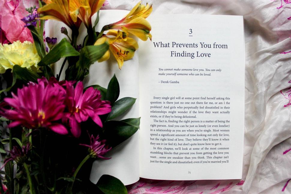 Free Image of Book With Flowers on Top 