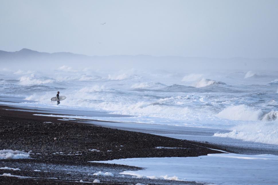 Free Image of Person Walking on Beach With Surfboard 
