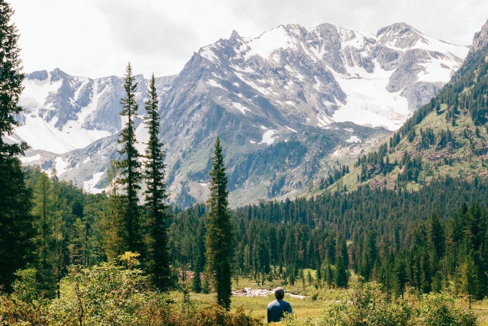 Free Image of Person Standing in Field With Mountains in Background 