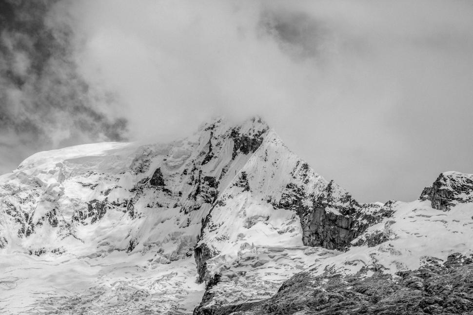 Free Image of Snow Covered Mountain in Black and White 