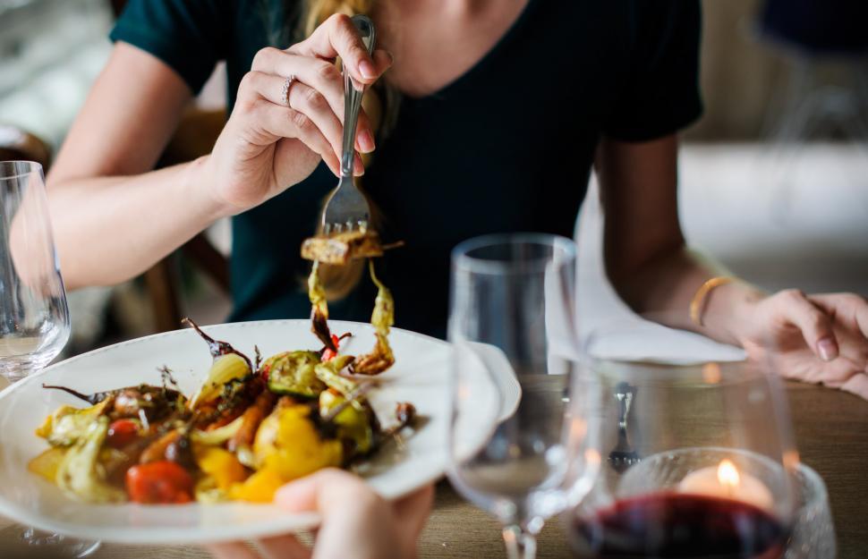 Free Stock Photo of Woman Eating Plate of Food With Fork ...