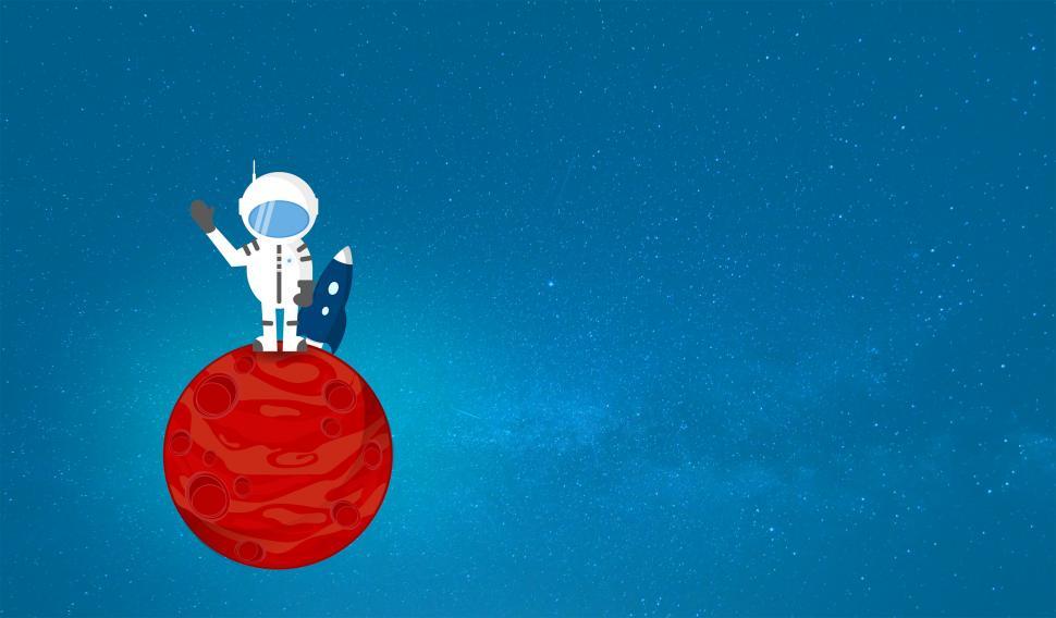 Cartoon Astronaut on Red Planet - With Copyspace
