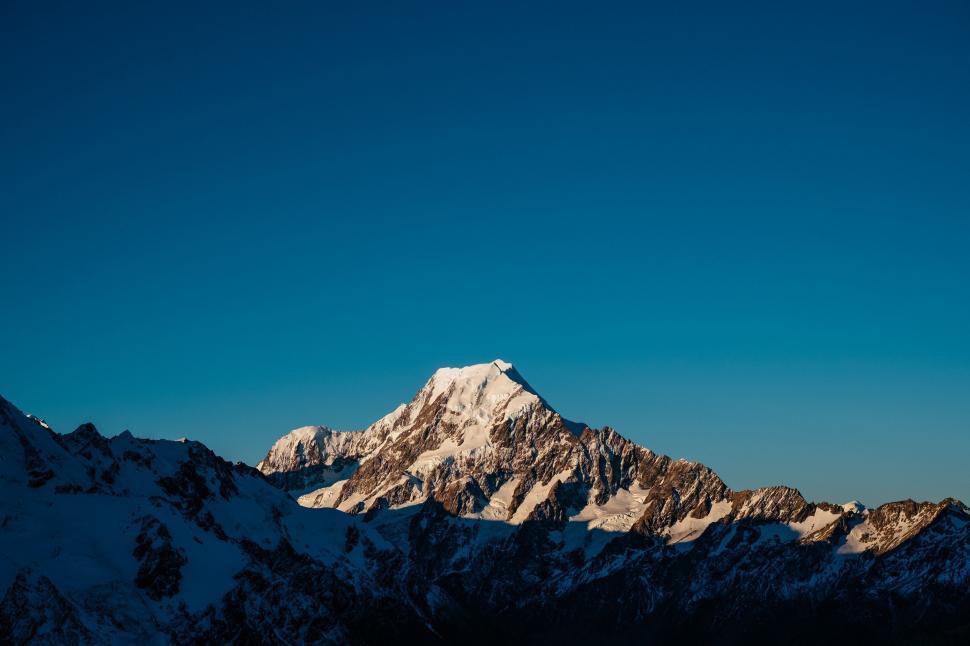 Free Image of Snow-Covered Mountain Under Blue Sky 
