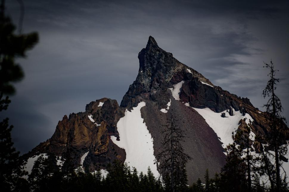 Free Image of Majestic Snow-Covered Mountain Under Cloudy Sky 