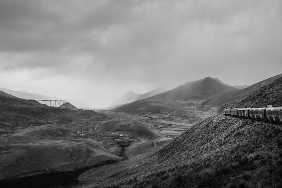 Free Image of Train on Track in Black and White 