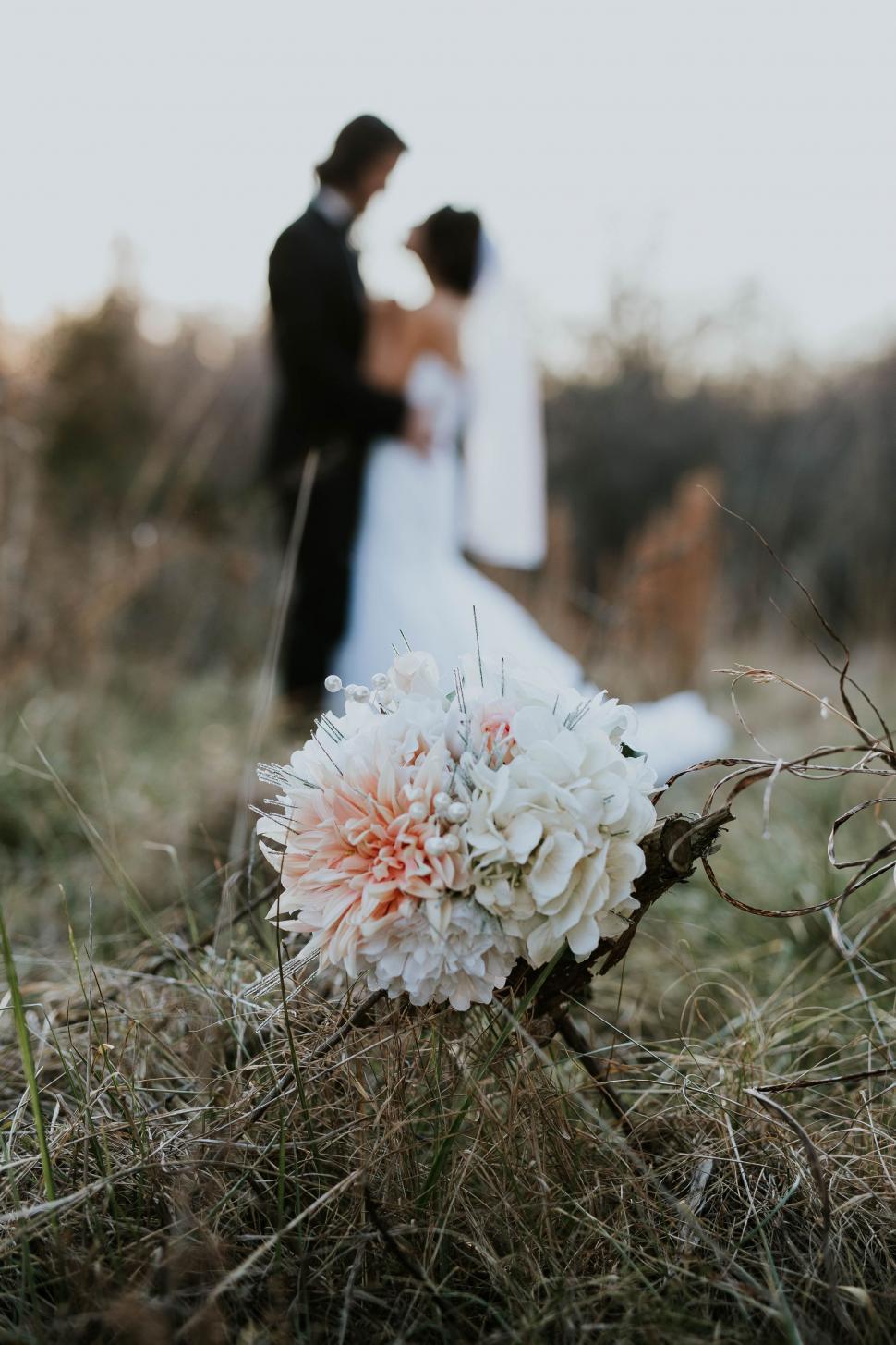 Free Image of Bride and Groom Standing in a Field 
