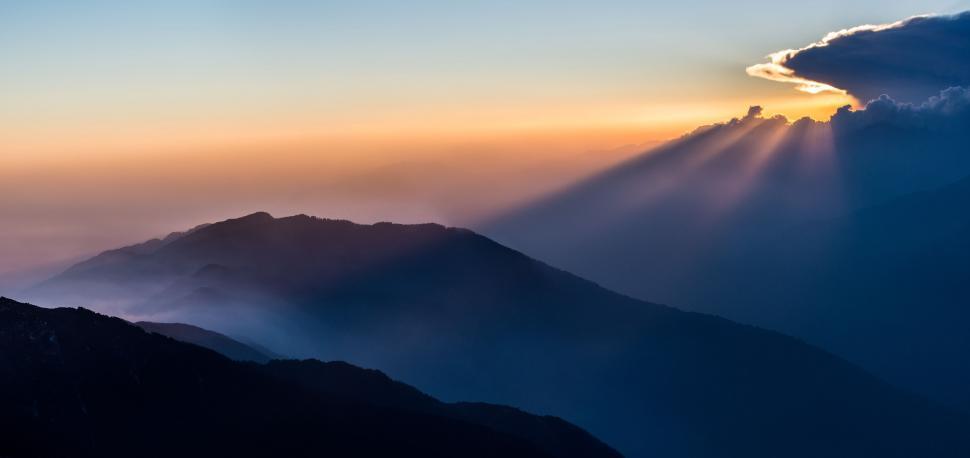 Free Stock Photo of Sun Shining Through Clouds in Mountain Landscape ...