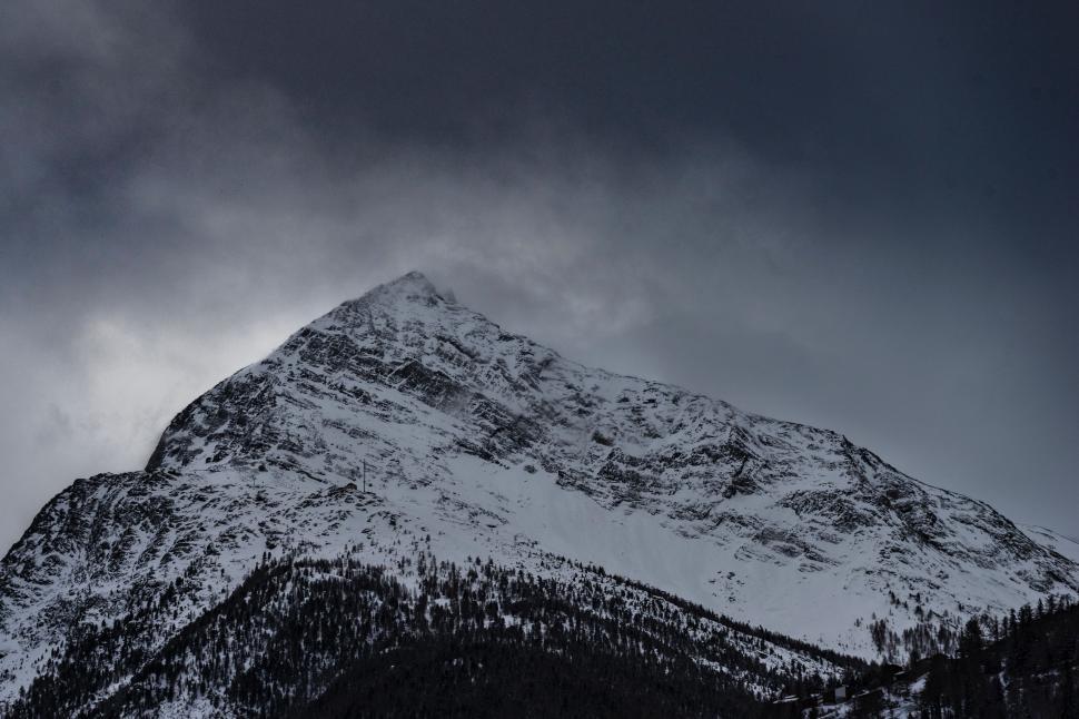 Free Image of Snow Covered Mountain Under Cloudy Sky 