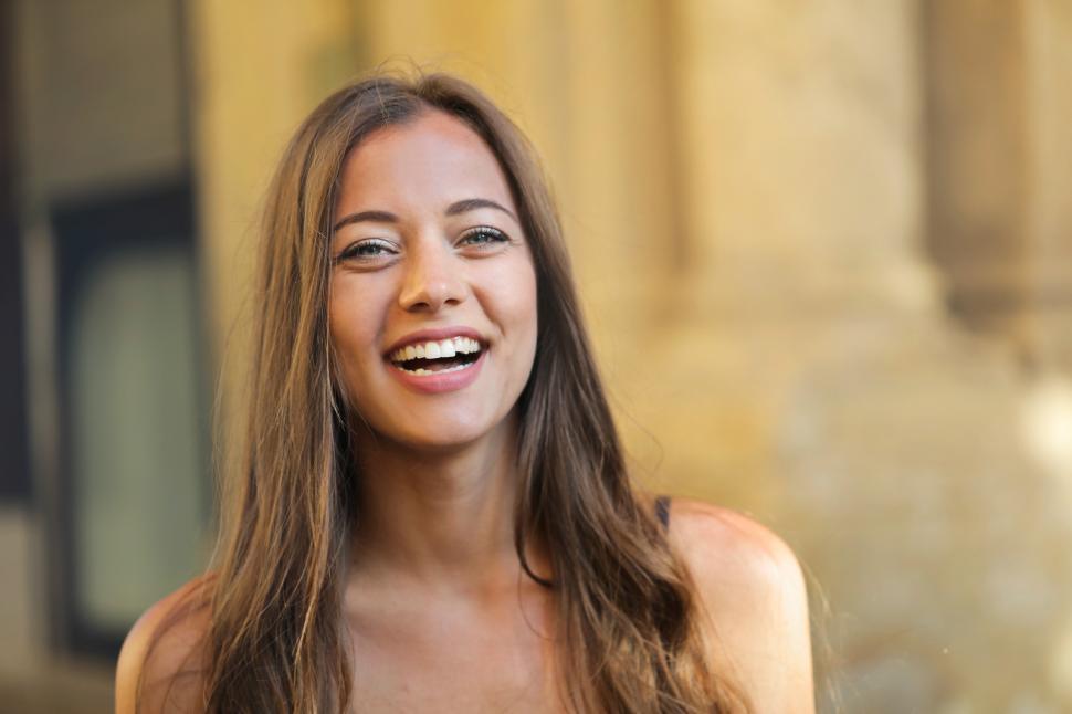 Happy Emotional Glamour Smiling Young Woman With Long Hair