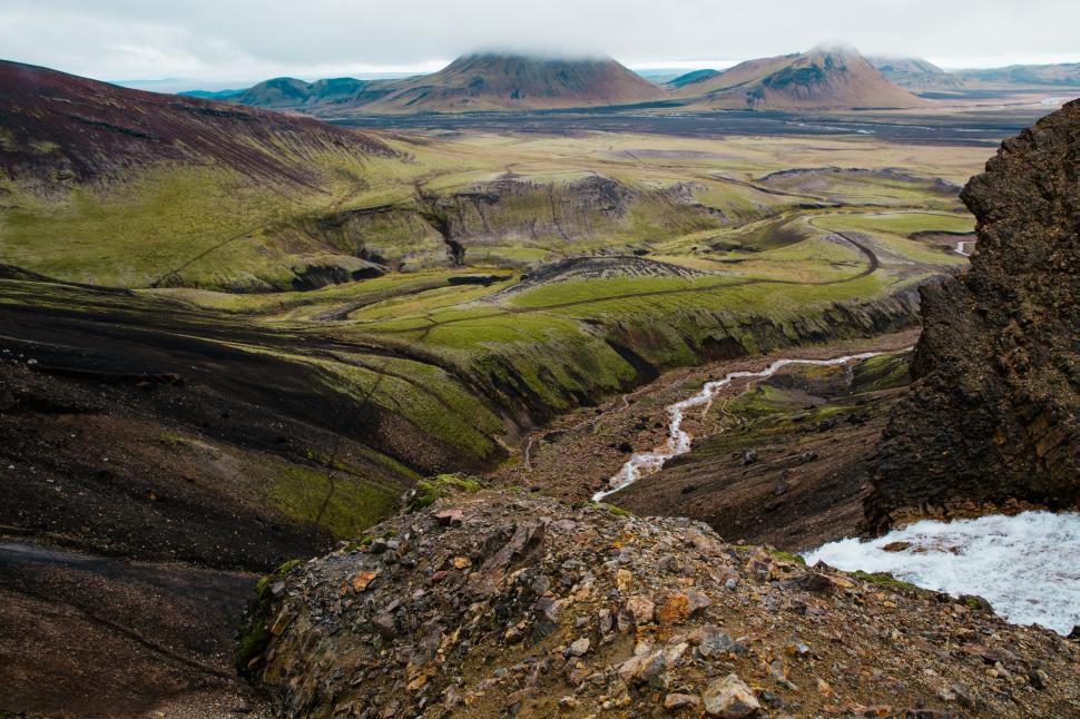 Free Image of Glacier water winding through rocky landscape 