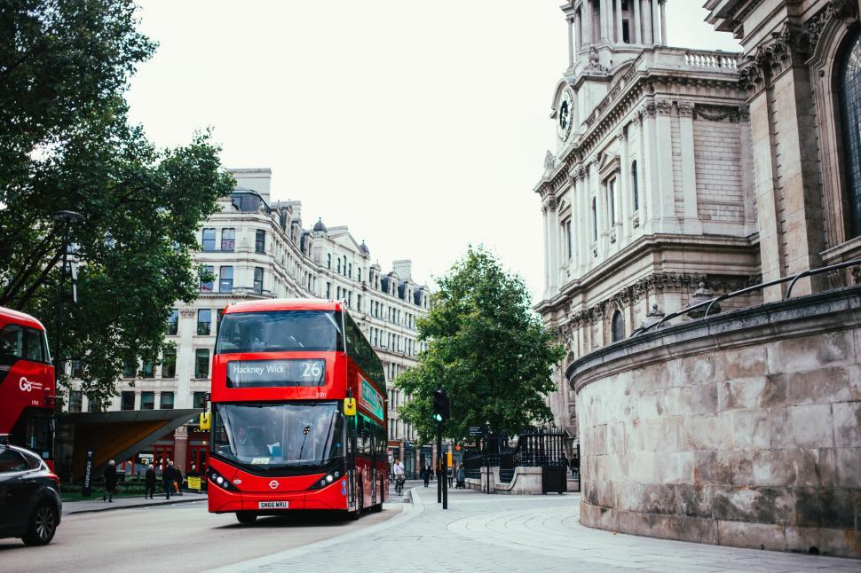 Free Image of Red double decker bus on London road 
