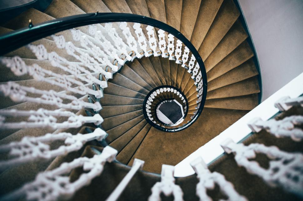 Free Stock Photo of View of a spiral staircase fom the top Download Images Free Illustrations