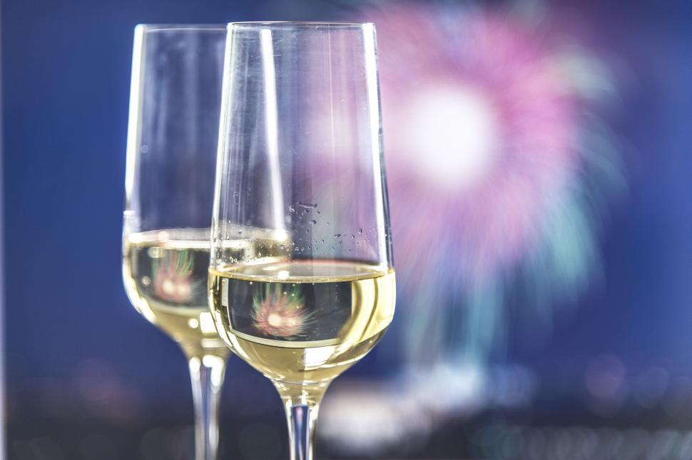 Free Image of Close up of two champagne glasses 