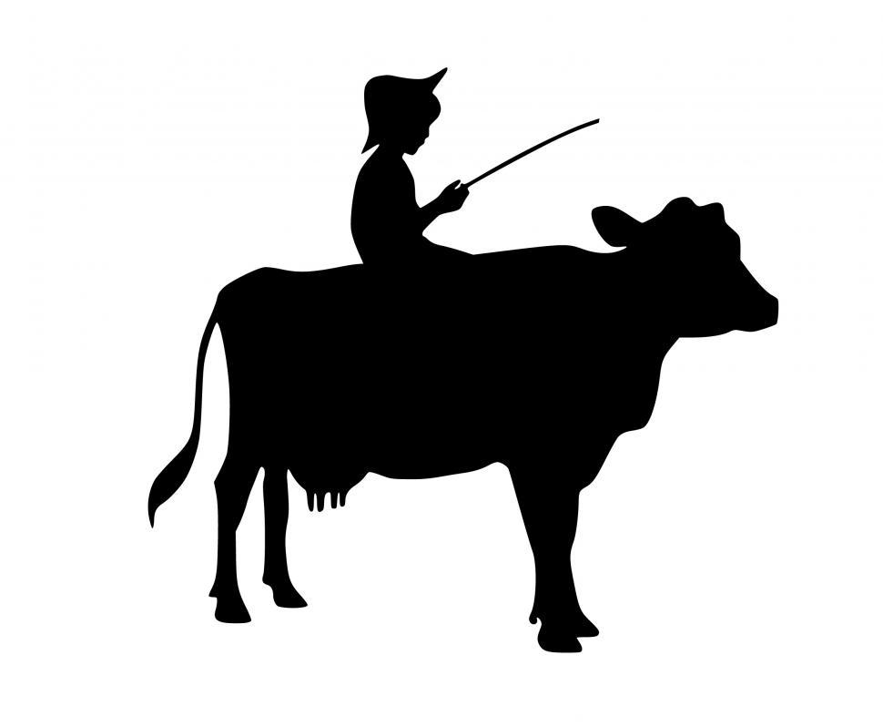 Free Image of boy riding cow Silhouette  