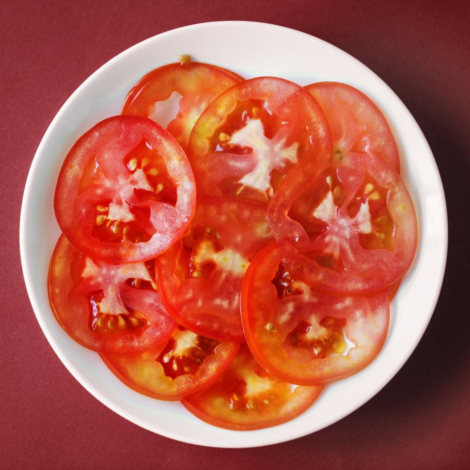 Get Free Stock Photos of Close up of tomato slices on white plate ...