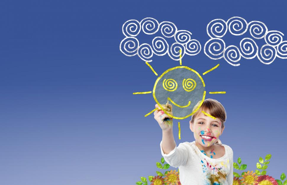 Free Image of Girl Painting the Sun - With Copyspace - Happiness - Joy - Creat 