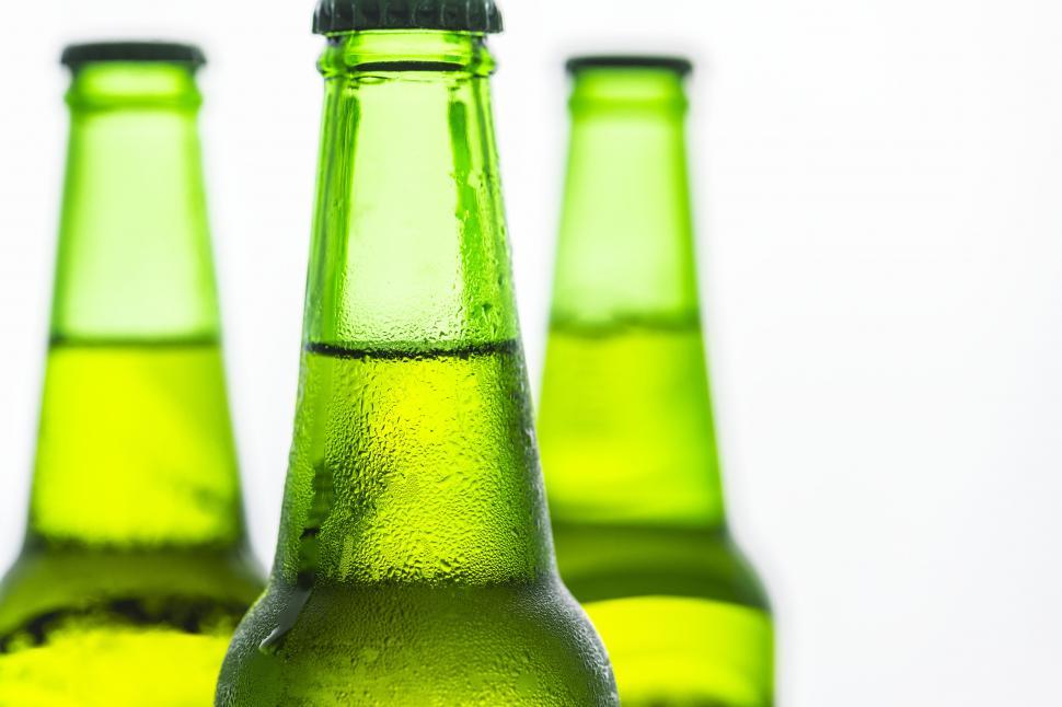 Free Image of Three beer bottles of green glass 