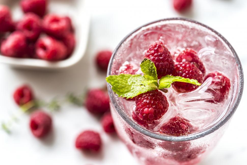 Chilled Beverage Garnished with Raspberries