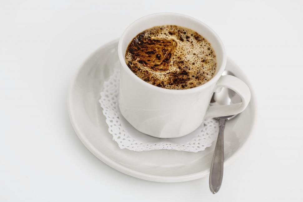 Free Stock Photo of A Cup of Coffee on a Saucer With a Spoon | Download Free Images and Free Illustrations