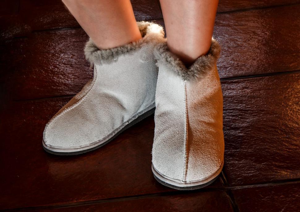 Free Stock Photo of sheepskin slippers slippers footwear shoes feet