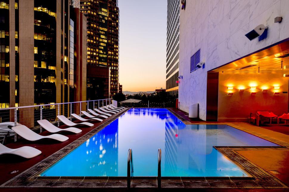 Free Stock Photo of Swimming Pool and Sunset The Standard, Downtown