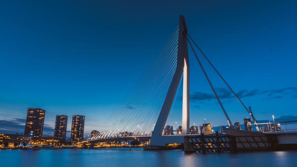Free Image of Suspension Bridge and evening sky  
