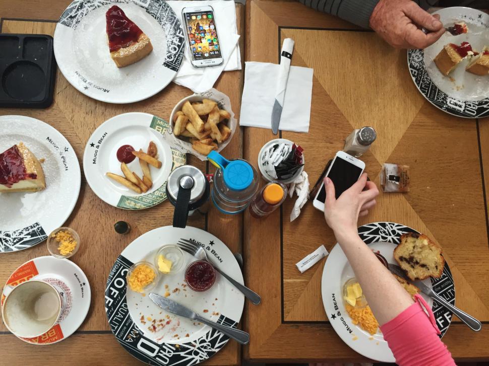 Free Image of Lunch With Cheesecake and Potato Wedges  
